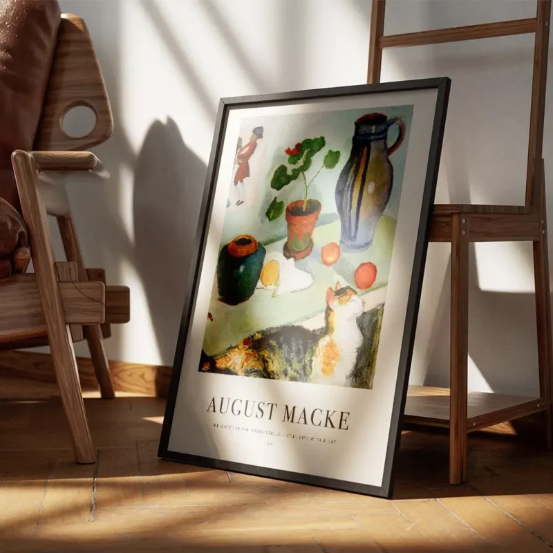 affiche daugust macke nature morte coloree avec un chat domestique des pots et d encadre.webp