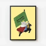 affiche de babar le roi a cheval sur fond jaune illustration de jean de brunhoff avec cadre.webp