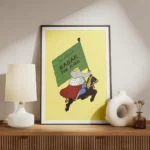 affiche de babar le roi a cheval sur fond jaune illustration de jean de brunhoff meuble.webp