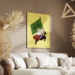 affiche de babar le roi a cheval sur fond jaune illustration de jean de brunhoff salon.webp