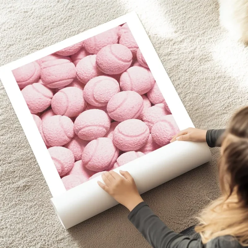 affiche de balles de tennis roses avec une texture granuleuse pour les amateurs au sol.webp
