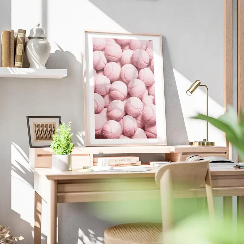 affiche de balles de tennis roses avec une texture granuleuse pour les amateurs bureau.webp