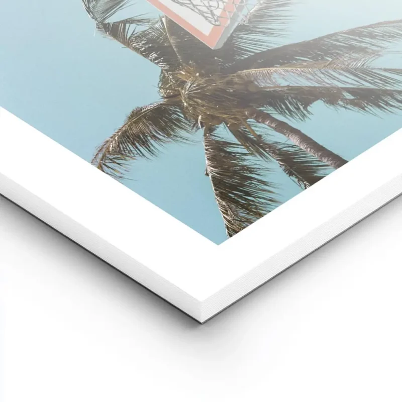 affiche de basket ball avec des palmiers sur un ciel bleu clair un style ludique lightpanel.webp