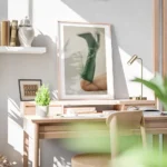 affiche de botte verte a talon haut avec un effet de flou pour une impression de bureau.webp