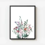 affiche de bouquet de fleurs aux tons pastel typographie graphique sur fond blan avec cadre.webp