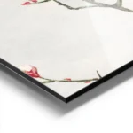 affiche de branches de prunier avec des fleurs blanches et rouges sur fond bleu aluminium.webp