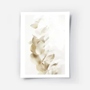 affiche de branches deucalyptus dorees et blanches sur un fond beige clair avec .webp