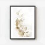 affiche de branches deucalyptus dorees et blanches sur un fond beige clair avec avec cadre.webp