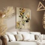 affiche de branches et de feuilles vertes jaunes et marron sur fond beige typogr salon.webp