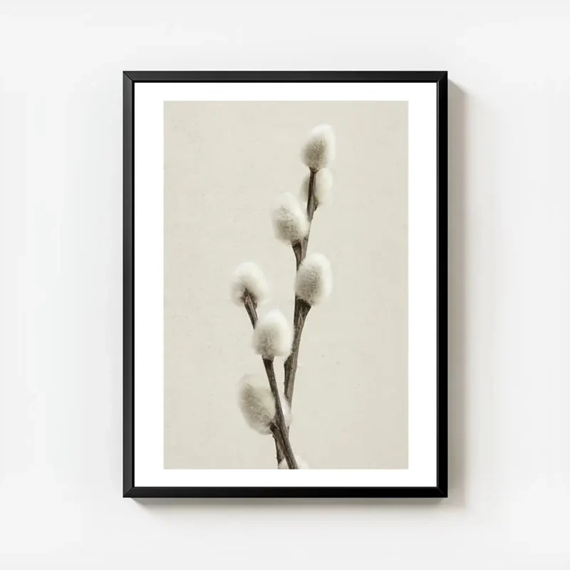 affiche de brindille de saule sur fond beige photographie minimaliste de branche avec cadre.webp