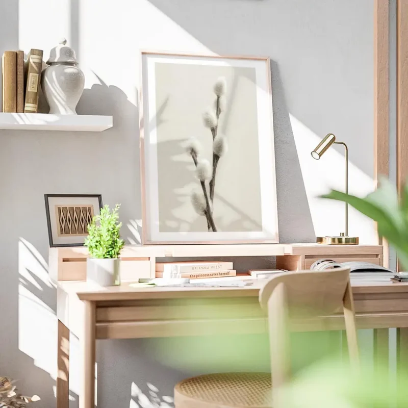 affiche de brindille de saule sur fond beige photographie minimaliste de branche bureau.webp