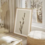 affiche de brindille de saule sur fond beige photographie minimaliste de branche salon beige.webp