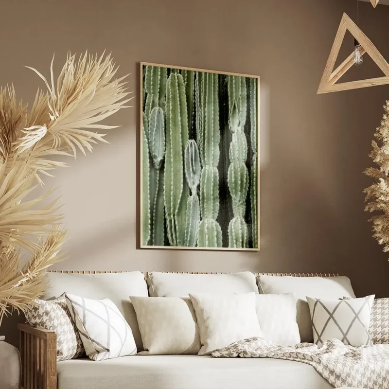 affiche de cactus verts aux formes variees mettant en valeur la texture des plan salon.webp