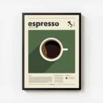 affiche de cafe italien avec une tasse despresso noir et du texte typographie es avec cadre.webp