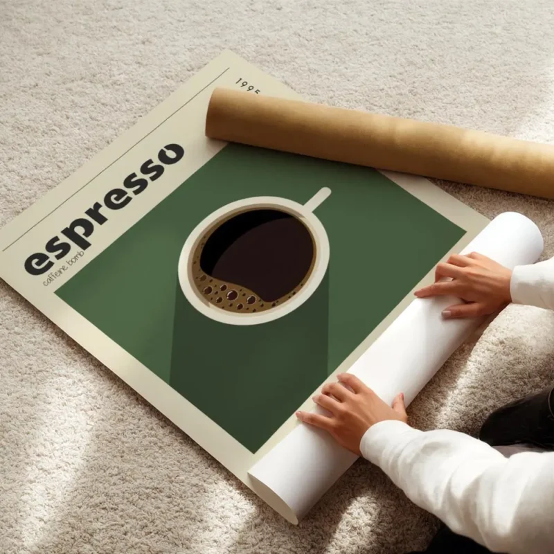 affiche de cafe italien avec une tasse despresso noir et du texte typographie es enroule.webp