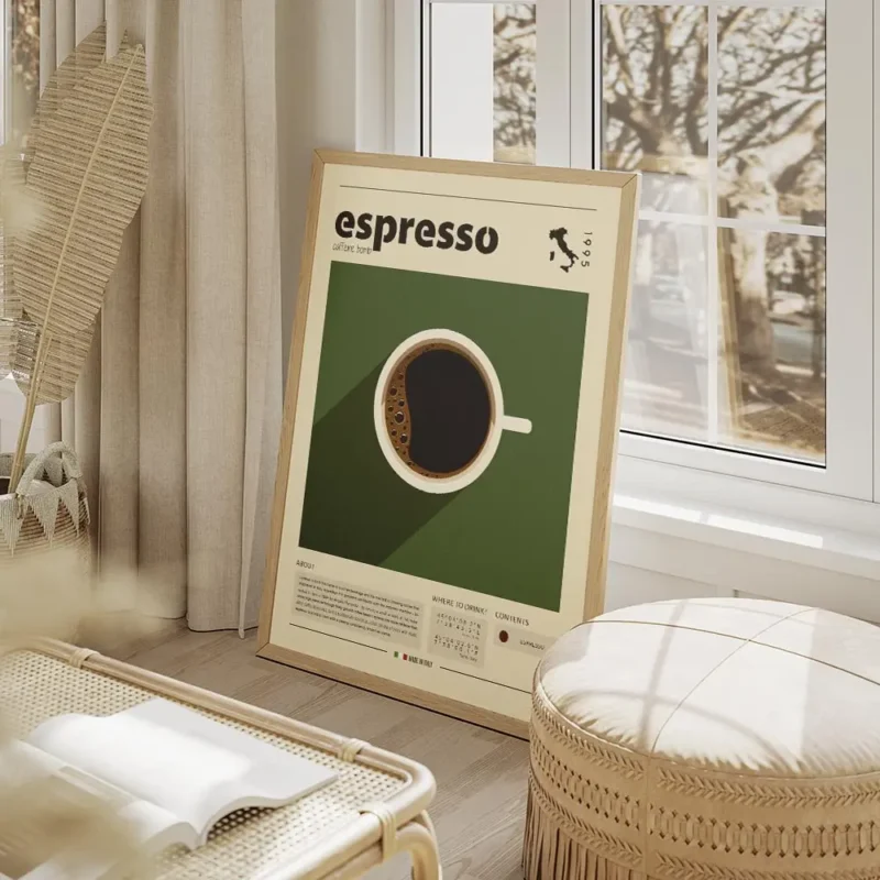 affiche de cafe italien avec une tasse despresso noir et du texte typographie es salon beige.webp
