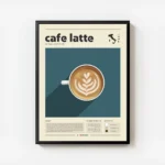 affiche de cafe latte avec motif de c urs sur fond bleu texte cafe latte et cart avec cadre.webp