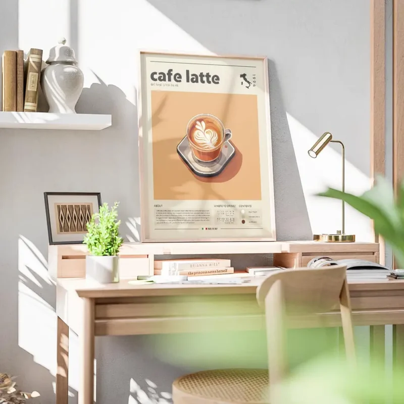 affiche de cafe latte avec typographie et infographie sur la boisson au lait bureau 1.webp