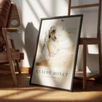 affiche de camille sur la plage de trouville par monet une femme assise tenant u encadre.webp