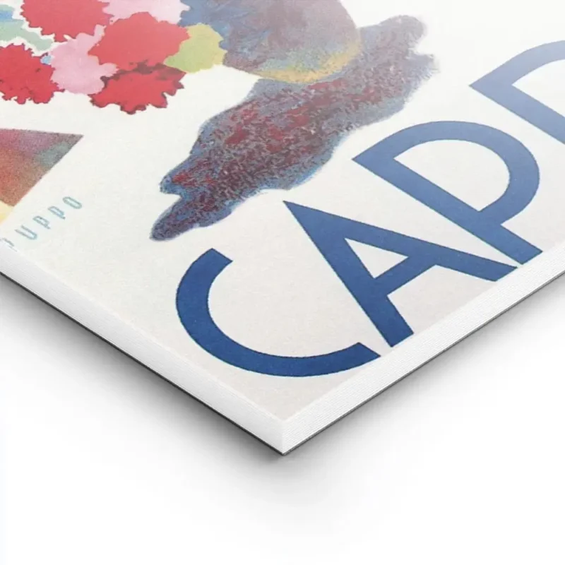 affiche de capri vue sur la mer avec des rochers des batiments blancs et un vase lightpanel.webp