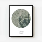 affiche de carte de ville personnalisee en forme de globe vert mousse et beige a avec cadre.webp