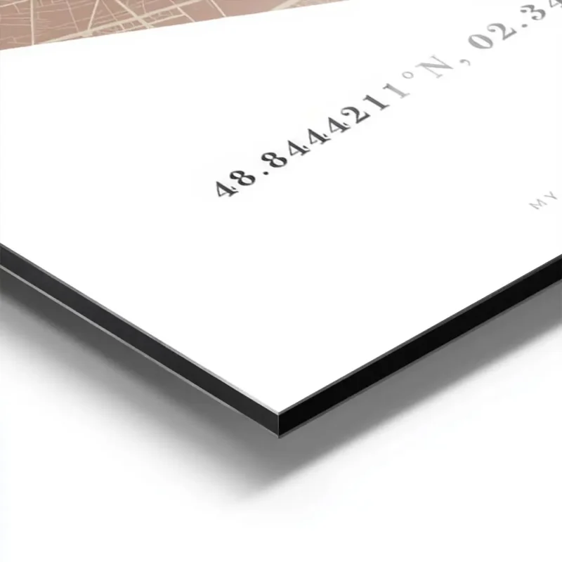 affiche de carte de ville personnalisee en forme dhexagone tons rose et moutarde aluminium.webp