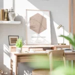 affiche de carte de ville personnalisee en forme dhexagone tons rose et moutarde bureau.webp