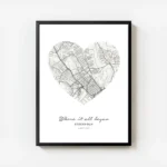 affiche de carte en forme de c ur beige representant une ville avec le texte whe avec cadre.webp