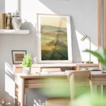 affiche de champs verdoyants et collines de toscane au coucher du soleil avec ty bureau.webp