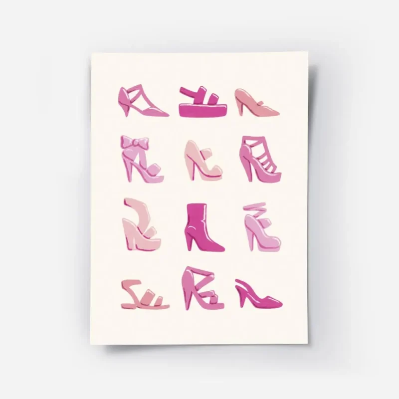 affiche de chaussures roses illustration de divers modeles de talons hauts et bo.webp