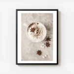 affiche de chocolat chaud avec creme fouettee cannelle et anis etoile sur un fon avec cadre.webp