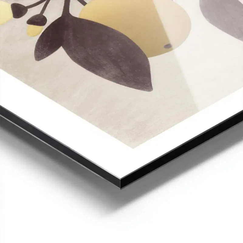 affiche de citrons dores avec des feuilles marron sur fond beige typographie gra aluminium.webp