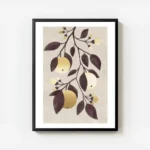 affiche de citrons dores avec des feuilles marron sur fond beige typographie gra avec cadre.webp