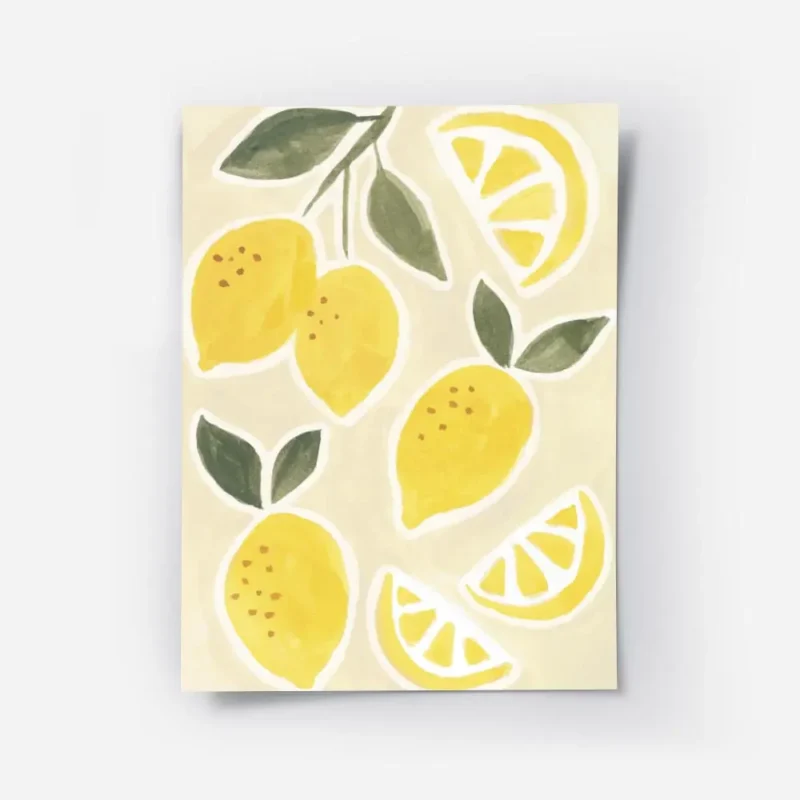 affiche de citrons jaunes et de tranches de citron avec des feuilles vertes sur .webp