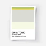 affiche de cocktail gin tonic avec blocs de couleurs verte jaune grise et texte .webp