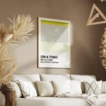 affiche de cocktail gin tonic avec blocs de couleurs verte jaune grise et texte salon.webp
