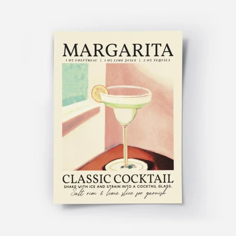 affiche de cocktail margarita classique typographie et verre de margarita avec t.webp