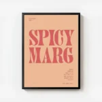 affiche de cocktail margarita epicee avec texte typographie orange et rouge avec cadre.webp