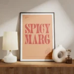 affiche de cocktail margarita epicee avec texte typographie orange et rouge meuble.webp