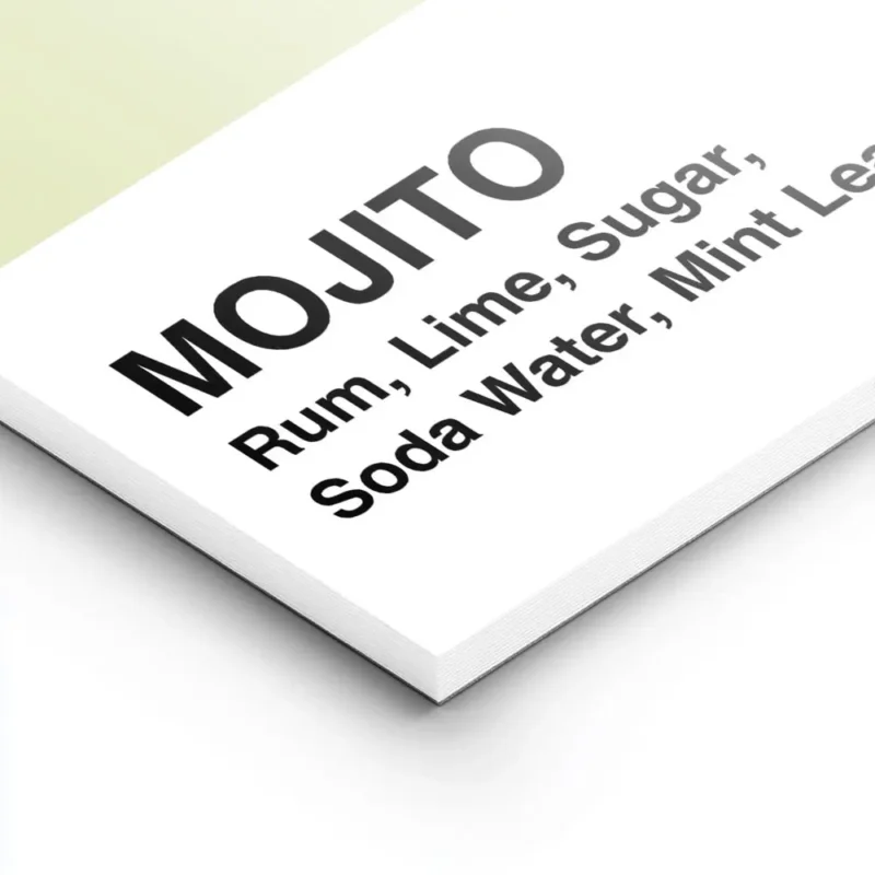 affiche de cocktail mojito avec des bandes vertes et les ingredients du cocktail lightpanel.webp