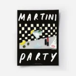 affiche de cocktail representant un verre de martini des olives et un rouge a le.webp