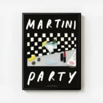 affiche de cocktail representant un verre de martini des olives et un rouge a le avec cadre.webp