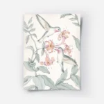 affiche de colibris illustres volant parmi des fleurs orange et des feuilles ver.webp