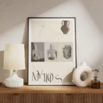 affiche de collage avec des images dartefacts anciens un vase une tete de lion e meuble.webp
