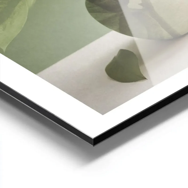 affiche de collage botanique vert vase avec fleurs et feuilles decoration murale aluminium.webp