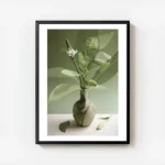 affiche de collage botanique vert vase avec fleurs et feuilles decoration murale avec cadre.webp