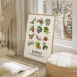 affiche de collection de baies avec des illustrations de myrtilles cerises frais salon beige.webp
