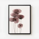 affiche de coquelicots translucides aux teintes sombres sur fond clair avec des avec cadre.webp