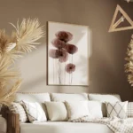 affiche de coquelicots translucides aux teintes sombres sur fond clair avec des salon.webp