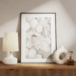 affiche de coquillages blancs et de coraux beiges sur sable clair photographie d meuble.webp